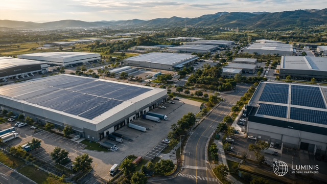 Aerial view of a modern industrial campus